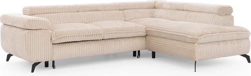 Divano angolare beige (con penisola a destra/a L) con rivestimento in velluto a coste Marbeya – Ropez