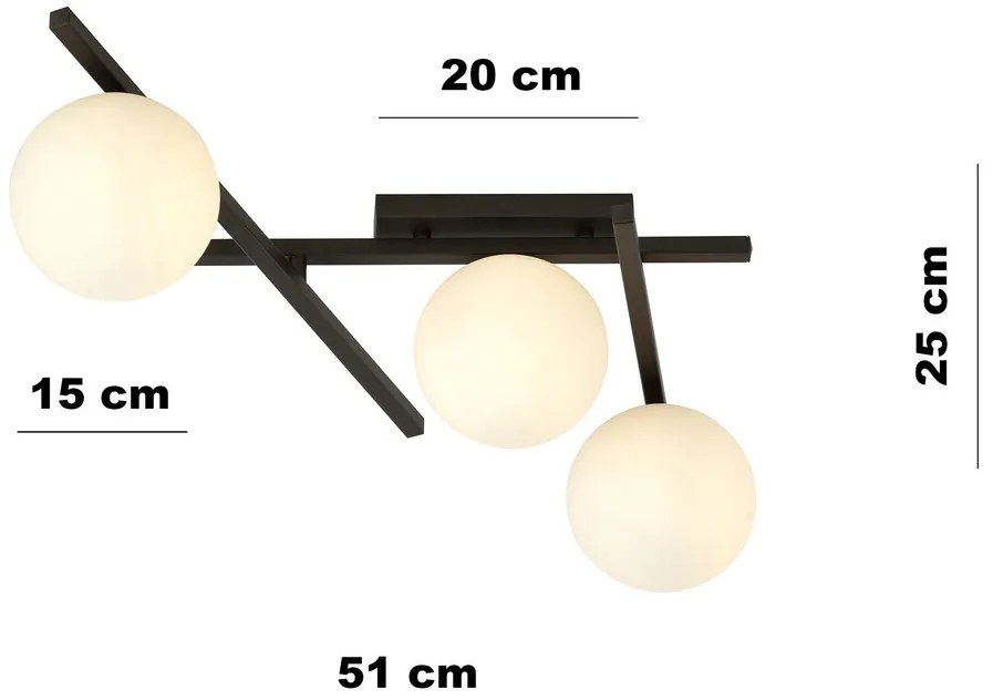 Lampadario da Soffitto in Acciaio e Vetro SMART 3 Nero 3xE14
