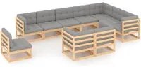 Set Divani da Giardino 10 pz con Cuscini Legno Massello di Pino cod mxl 44138