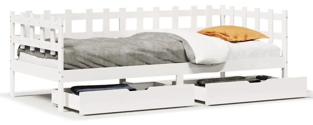 Dormeuse con cassetti bianco 90x190 cm legno massello di pino