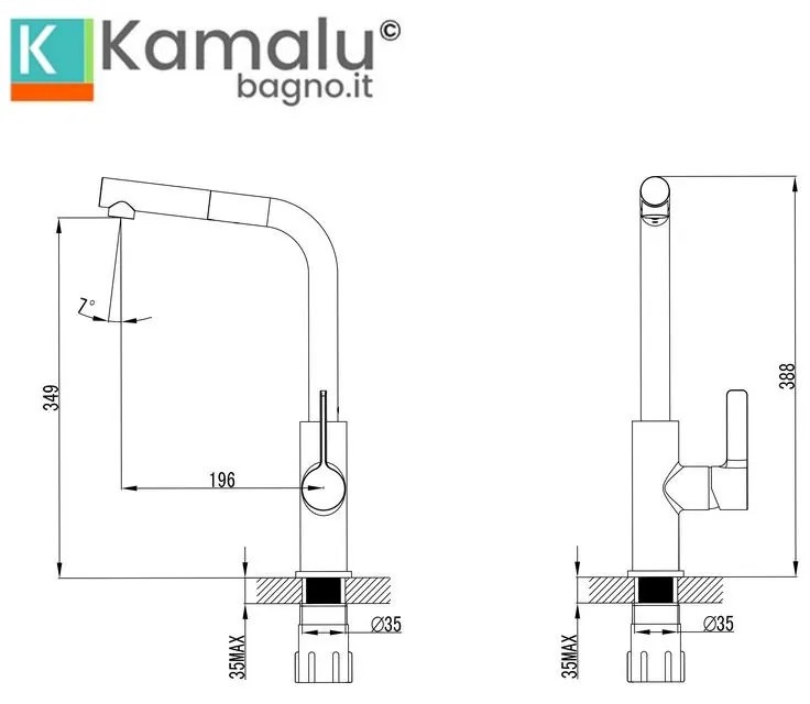 Kamalu - miscelatore cucina cromato con doccetta estraibile |kam-010