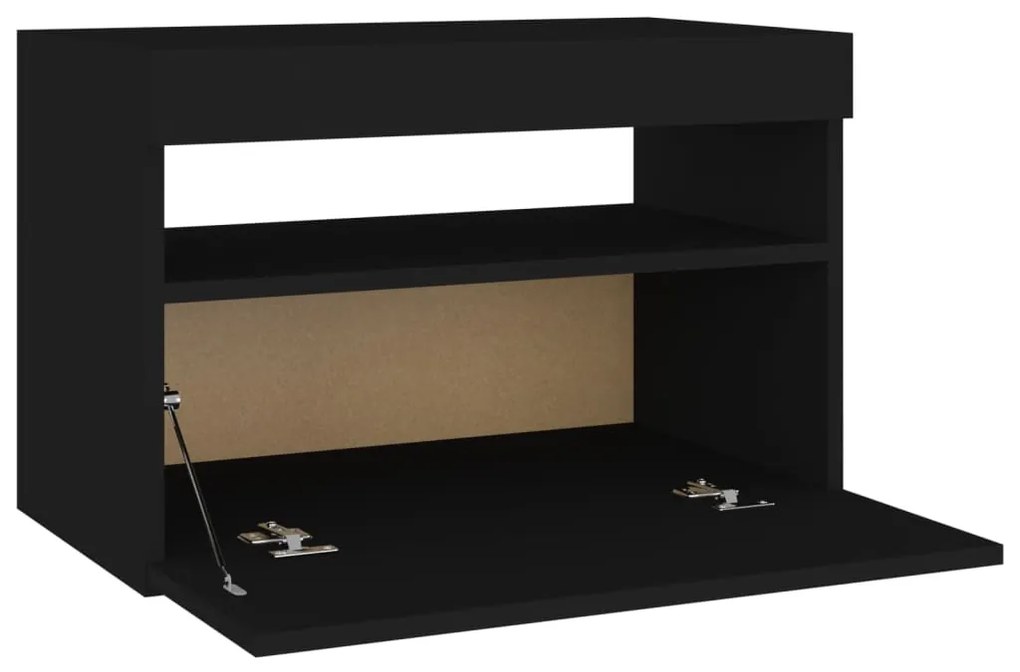 Comodini con Luci LED Neri 60x35x40 cm in Legno Multistrato