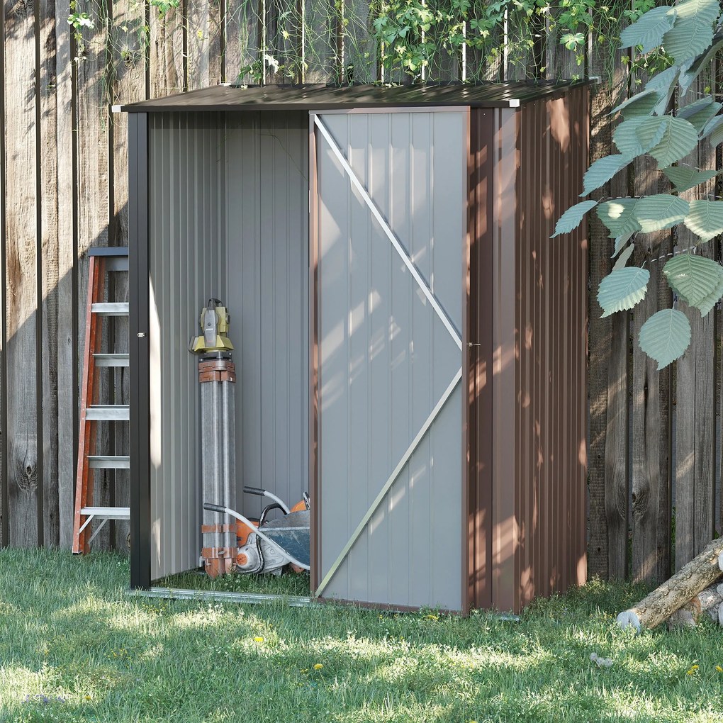 Casetta Box da Giardino 161,5x94,5x196 cm Porta Attrezzi con Catenaccio in Acciaio Marrone...
