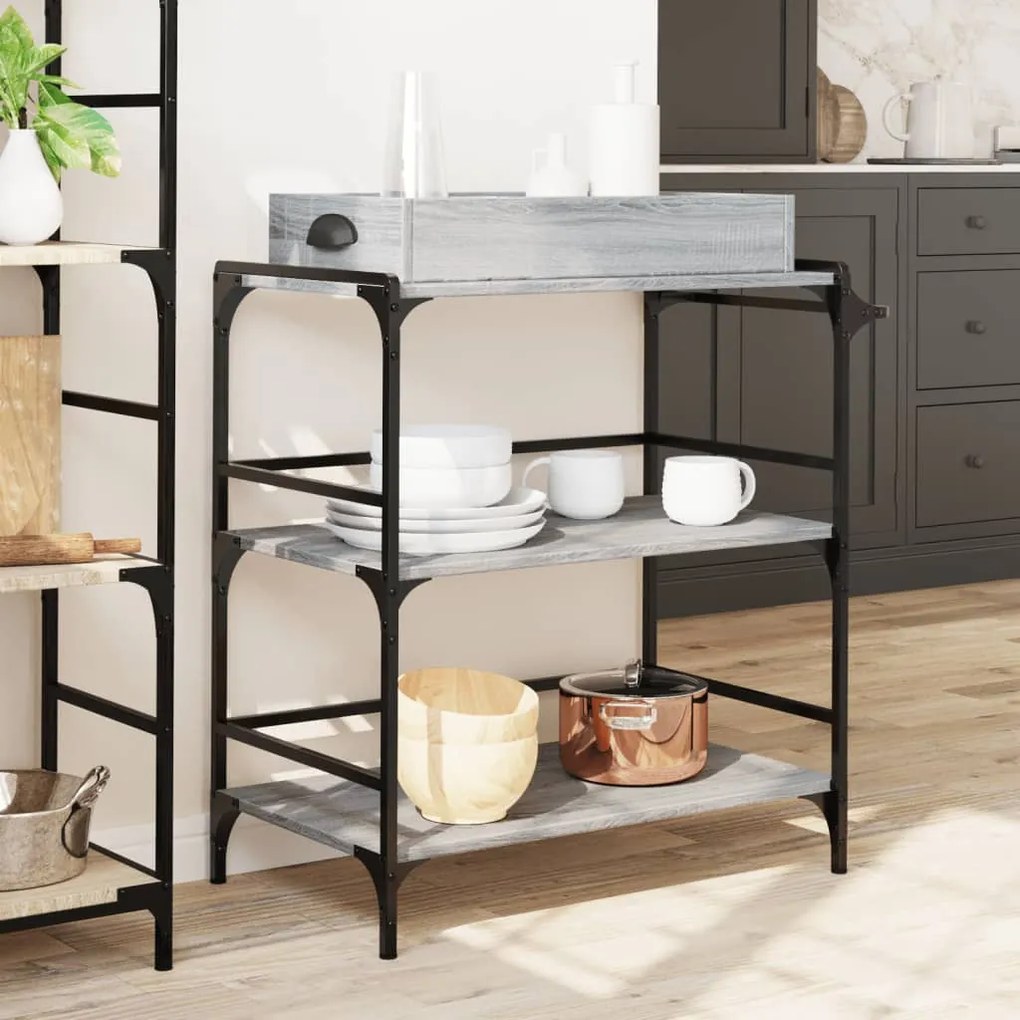 Carrello cucina grigio sonoma 81,5x41x92,5 cm legno multistrato