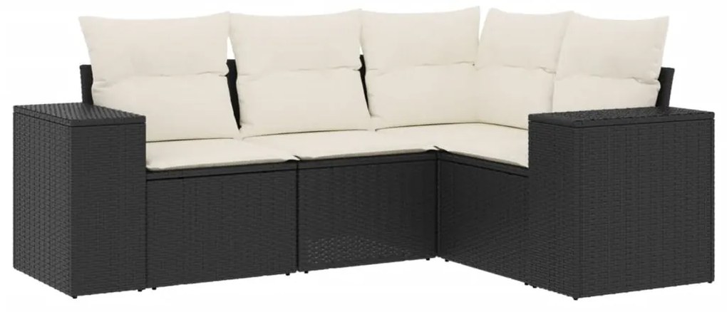 Set Divani da Giardino 4 pz con Cuscini Nero in Polyrattan