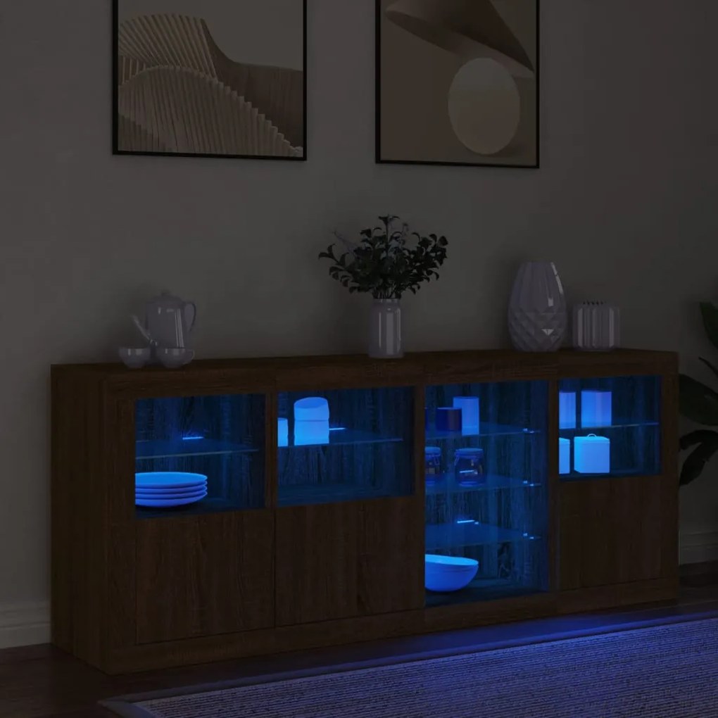 Credenza con luci led rovere marrone 164x37x67 cm