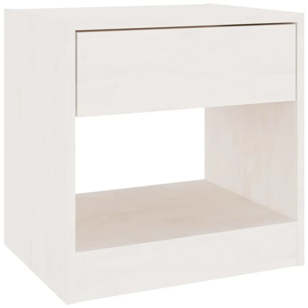 Comodino Bianco 40x31x40 cm in Legno Massello di Pino