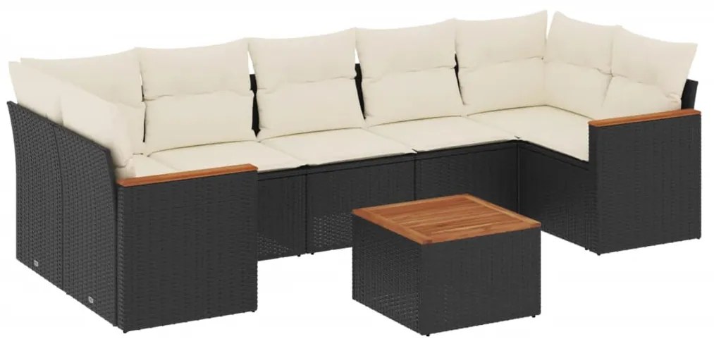 Set divani da giardino con cuscini 8 pz nero in polyrattan