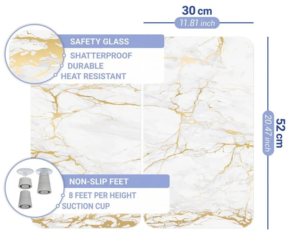 Set di 2 copri stufe in vetro in marmo bianco-oro, 52 x 30 cm Universal - Wenko