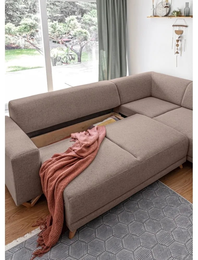 Divano angolare marrone allungabile e con contenitore (penisola a destra/a L) Classy Sophie – Miuform