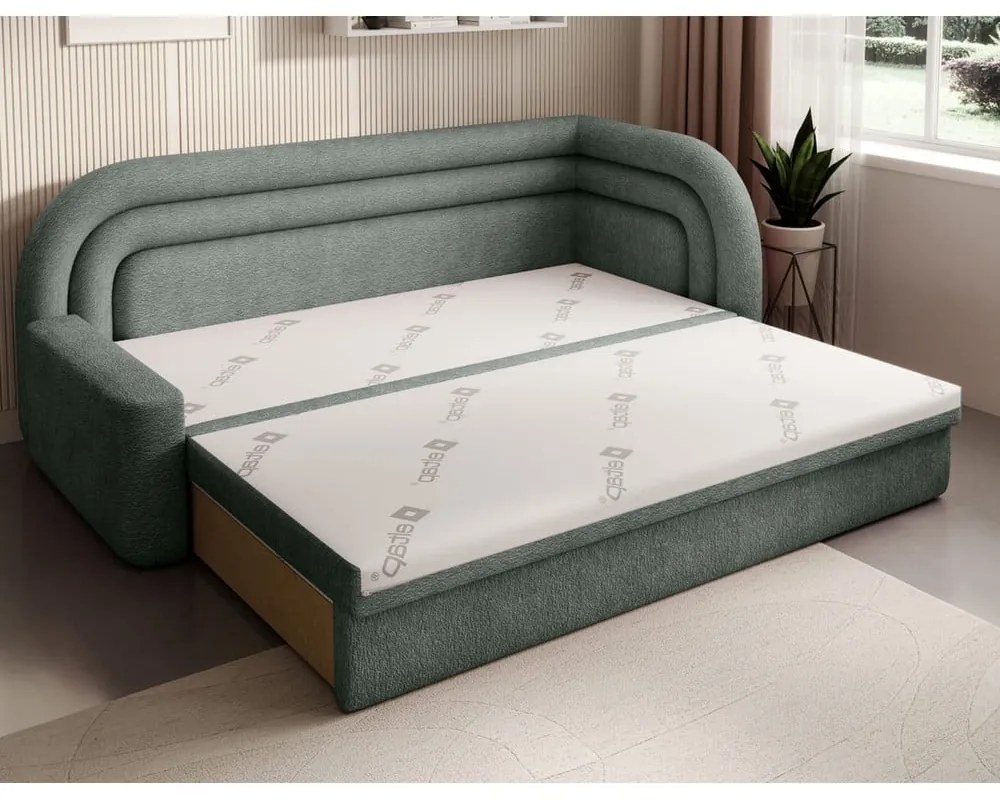 Divano verde allungabile/con contenitore con penisola a destra e rivestimento in ciniglia 223 cm Fabillo – ELTAP