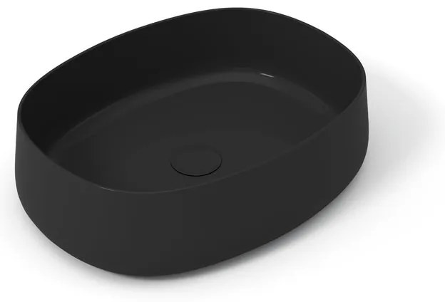 Lavabo da appoggio Wave OLYMPIA CERAMICA ovale in ceramica L 60 x H 14 x P 40 cm nero lucido piletta non inclusa
