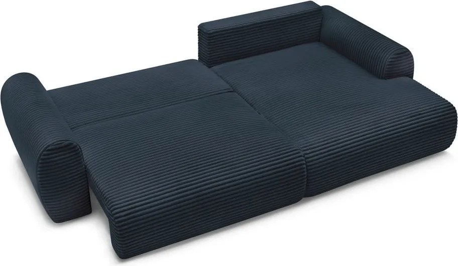 Divano angolare in blu scuro allungabile (con penisola a destra) con rivestimento in velluto a coste Lucien – Bobochic Paris