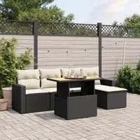 Set Divano da Giardino 6 pz con Cuscini Nero in Polyrattan 3271287