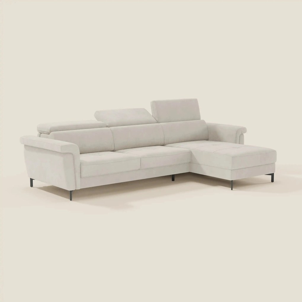 Capri Divano letto angolare con penisola contenitore e poggiatesta reclinabili - elegante tessuto smacchiabile T30