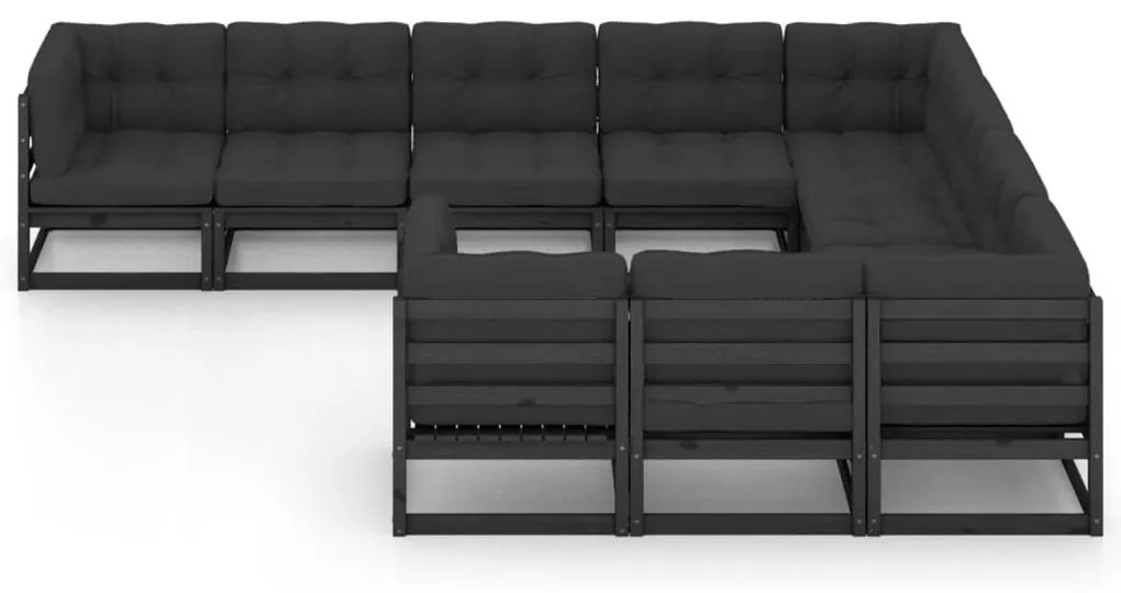 Set divani da giardino 10 pz con cuscini massello di pino nero