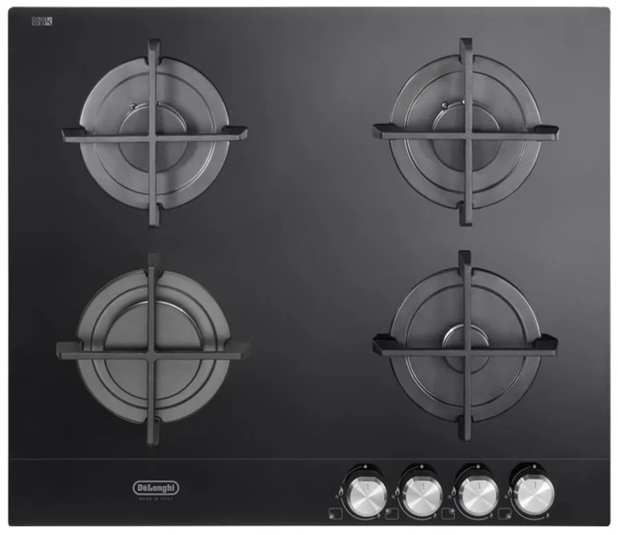 Piano cottura 4 fuochi L 60 cm LM 64 VGN DE'LONGHI nero griglie in ghisa