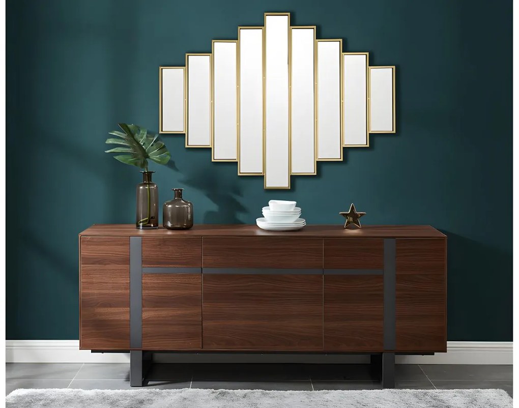 Specchio art déco simmetrico L. 90 x H. 120 cm in Metallo Dorato - GALICE