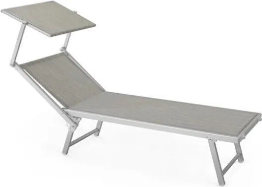 Lettino Prendisole In Alluminio E Textilene 61x186x40 Cm Pool Telo Grigio