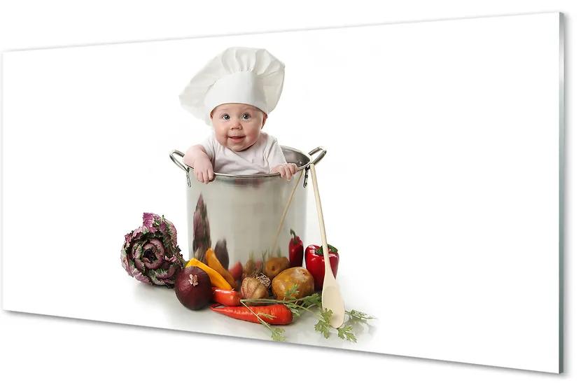 Pannello paraschizzi cucina Bambino in una pentola di verdure 100x50 cm