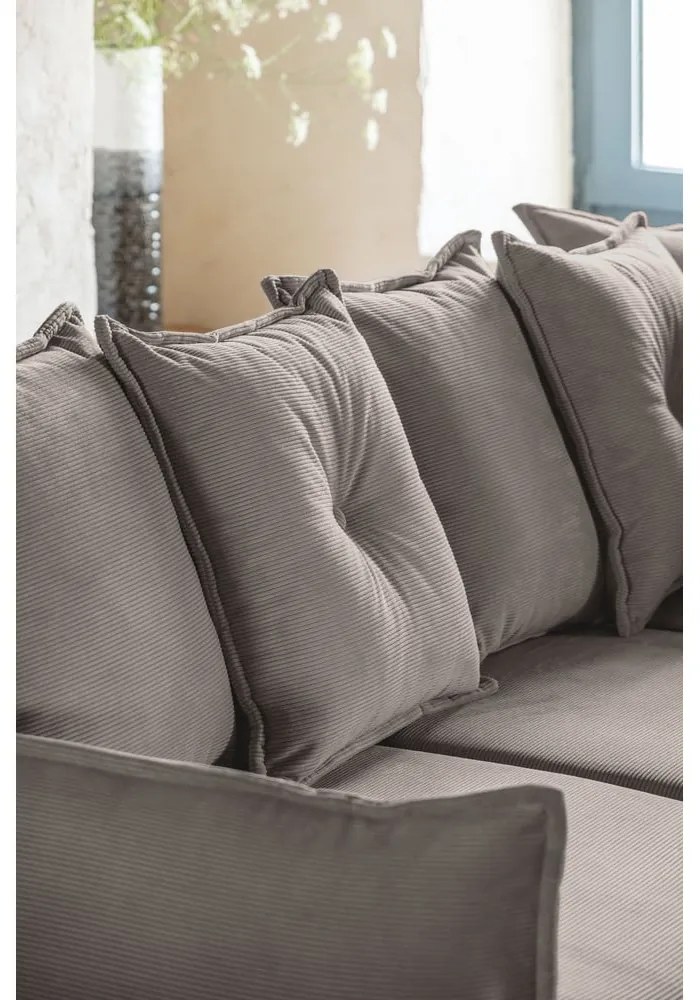 Divano letto in velluto a coste marrone chiaro (angolo destro) Lazy Lukka - Miuform