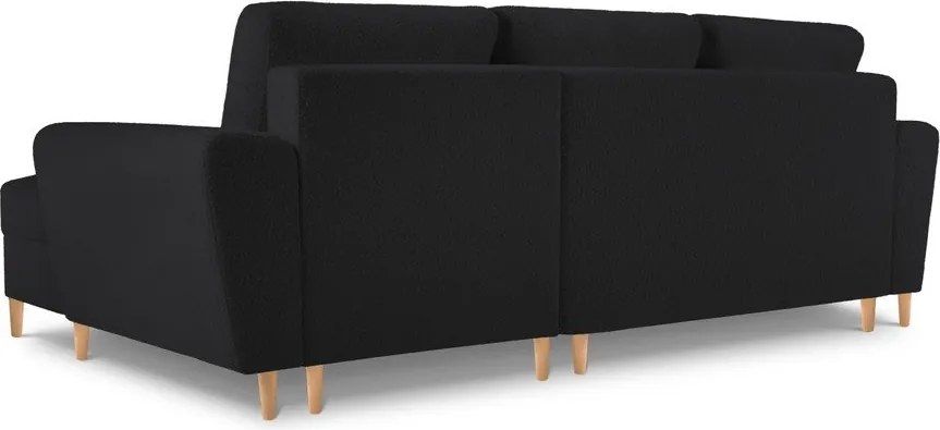 Divano angolare nero allungabile e con contenitore (con penisola a destra/con chaise lounge) con rivestimento in bouclé Kyoto – Cosmopolitan Design