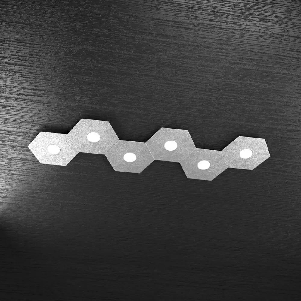 Plafoniera Moderna Hexagon Metallo Foglia Argento 6 Luci Led 12X6W