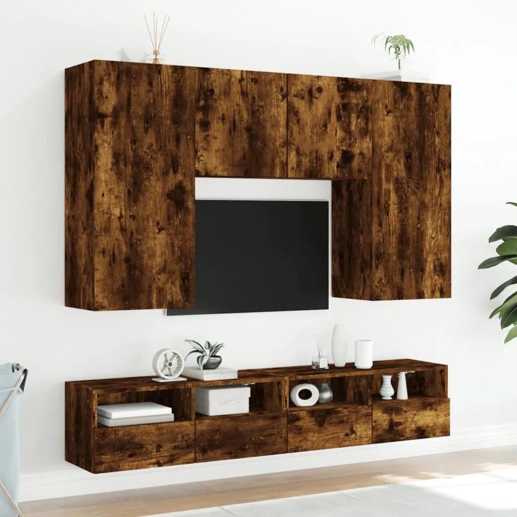 Mobili tv parete 2pz rovere fumo 100x30x30 cm legno multistrato