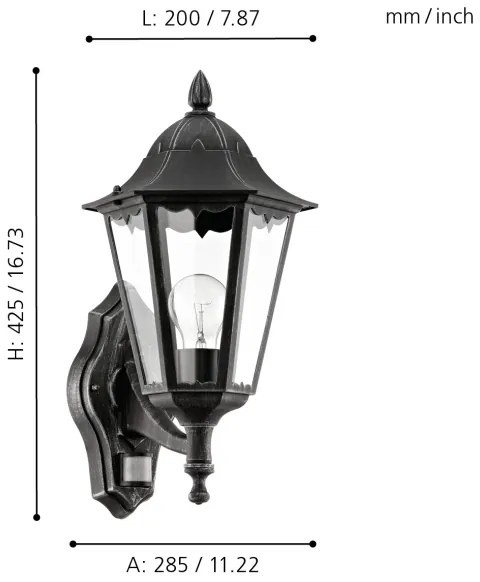 Eglo 93458 - Applique da esterno con sensore NAVEDO 1xE27/60W/230V