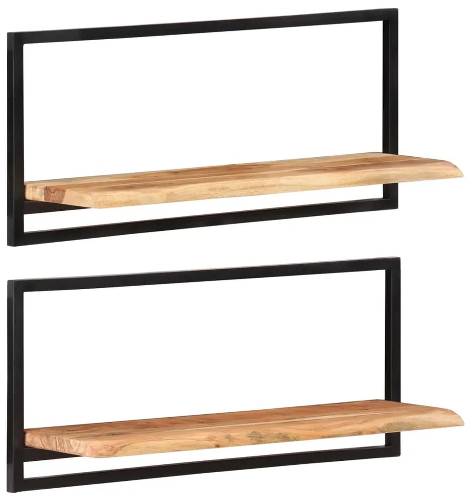 Mensole Parete 2pz 80x25x35 Cm Legno Massello Acacia E Acciaio /