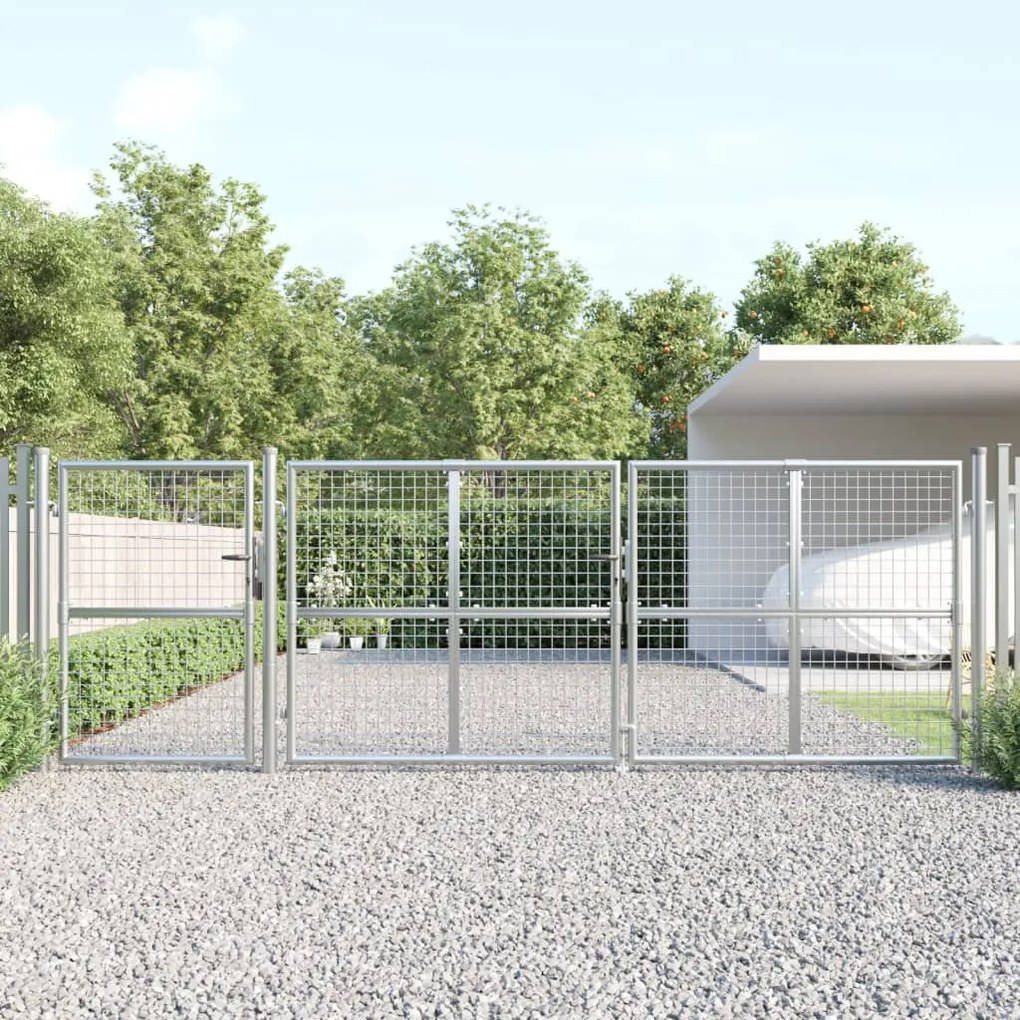 Cancello Da Giardino İn Rete Argento 400x175 Cm Acciaio Zincato /