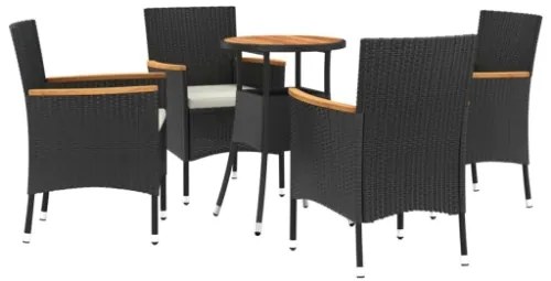 Set Bistrò da Giardino 5 pz con Cuscini in Polyrattan Nero