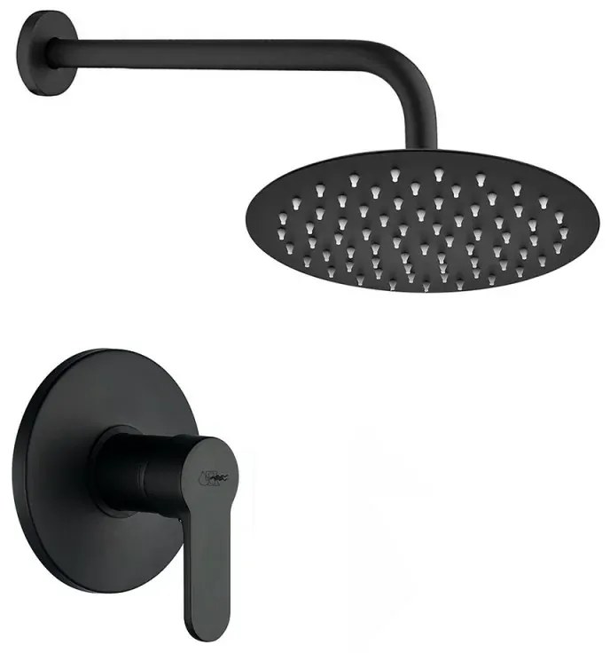 Set doccia incasso nero opaco tondo Paco con soffione 20 cm