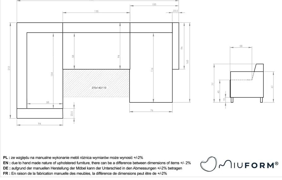 Divano angolare grigio chiaro allungabile e con contenitore (penisola a sinistra/a U) Classy Sophie – Miuform