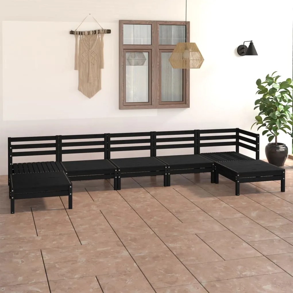 Set salotto da giardino 7 pz in legno massello di pino nero