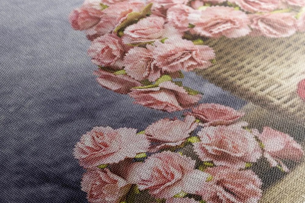 Quadro su tela – Bouquet di garofani rosa in cesto