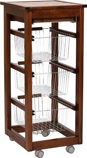 Carrello cucina SLIM in legno di faggio 3 cesti e 1 cassetto Noce