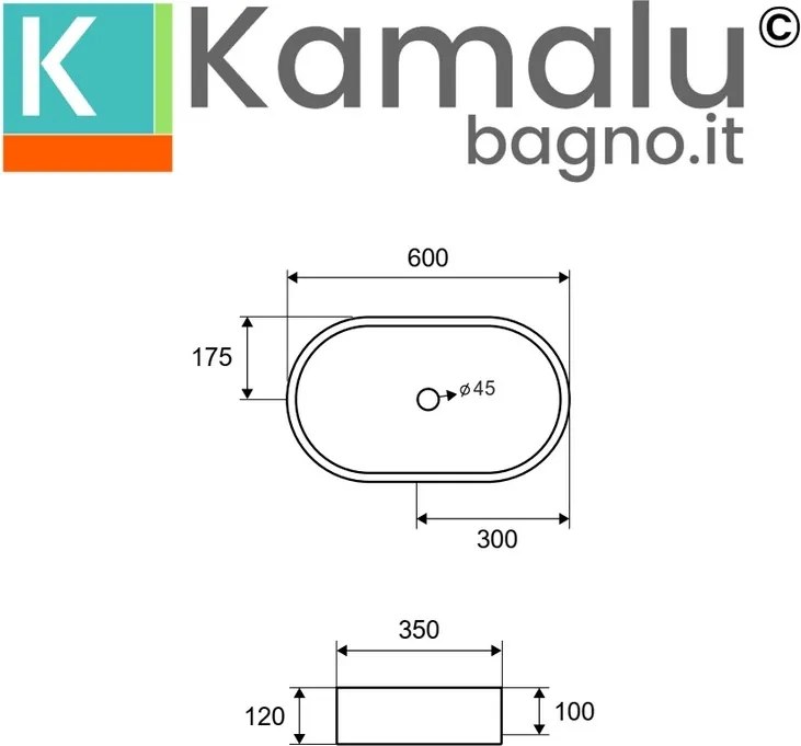 Lavabo da appoggio ovale con finitura terrazzo beige | KTERL-600BE - KAMALU