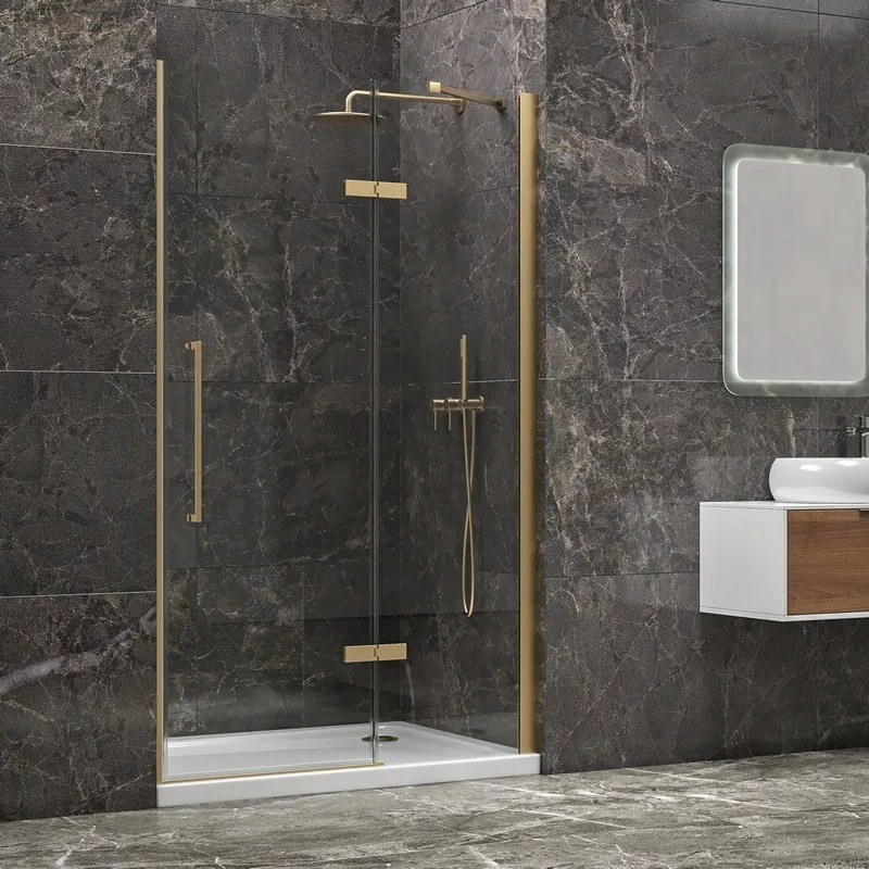 Porta doccia 90cm battente e fisso oro spazzolato | KT4000G - KAMALU