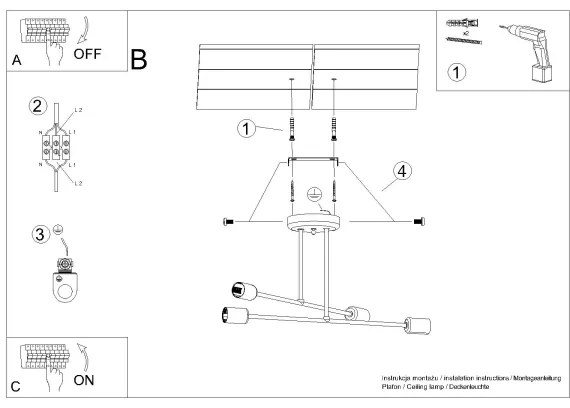 Sollux SL.1451 - Lampadario a sospensione con supporto rigido NORAH 4xE27/15W/230V nero