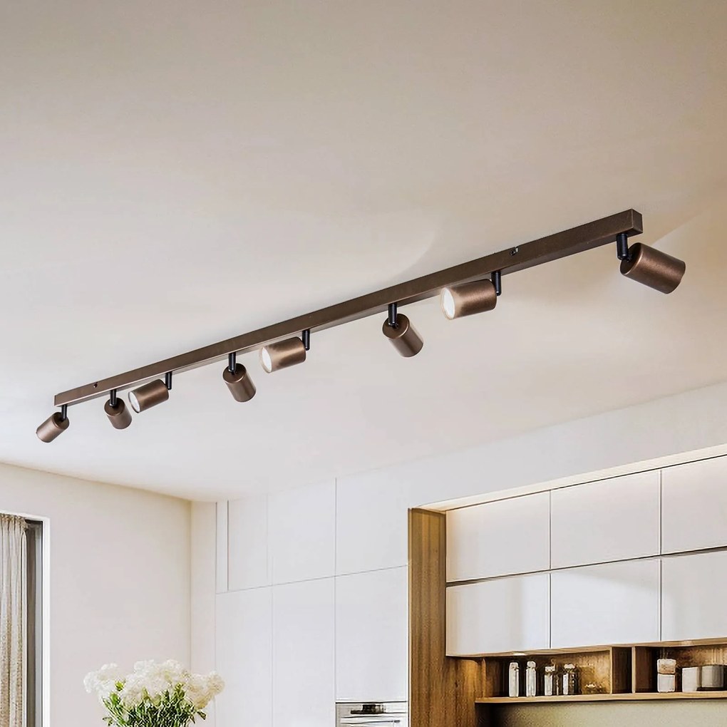 TK Lighting Faretto da soffitto Top, regolabile, marrone, lineare a 8 luci