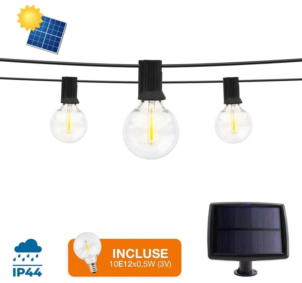 Catenaria SOLARE 10 Lampadine LED 05W Bianco Caldo - 5.5m Colore Bianco Caldo 2.700K