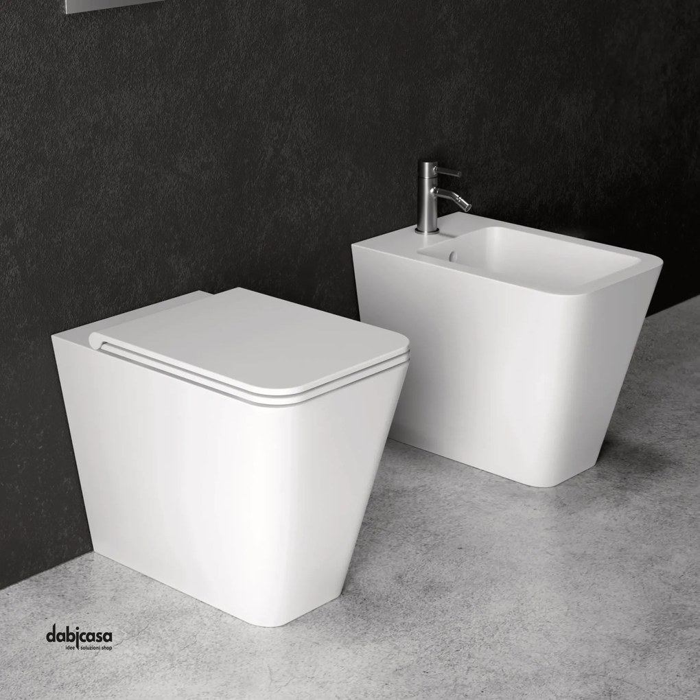 Alice Ceramica "Hide Square" Coppia Di Sanitari Da Terra Filo Muro Senza Brida Bianco Lucido