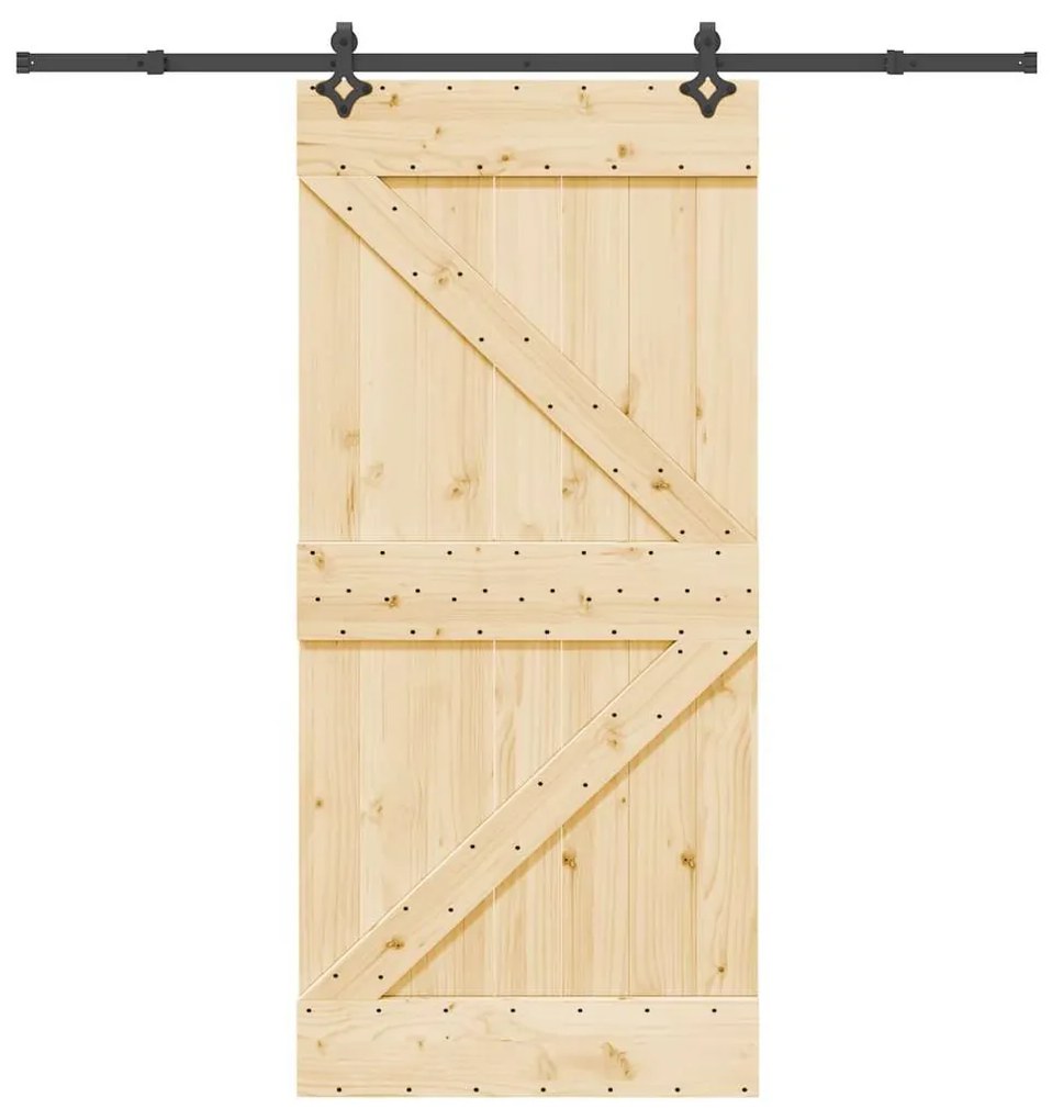 Porta Scorrevole Con Set Hardware 95x210 Cm Legno Massello Pino /
