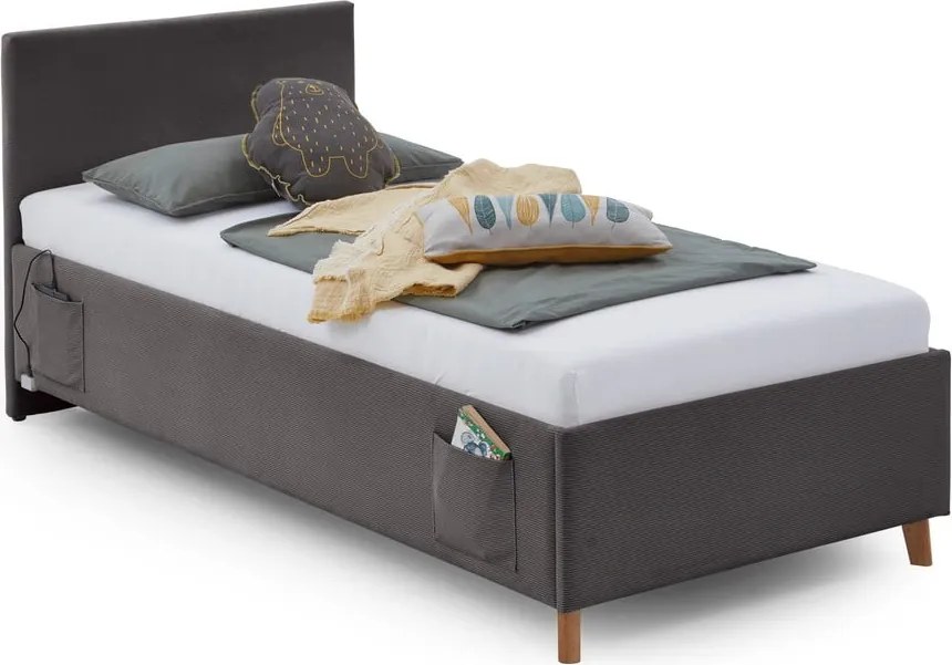 Letto da bambini color antracite imbottito con contenitore con rete inclusa 90x200 cm Cool – Meise Möbel