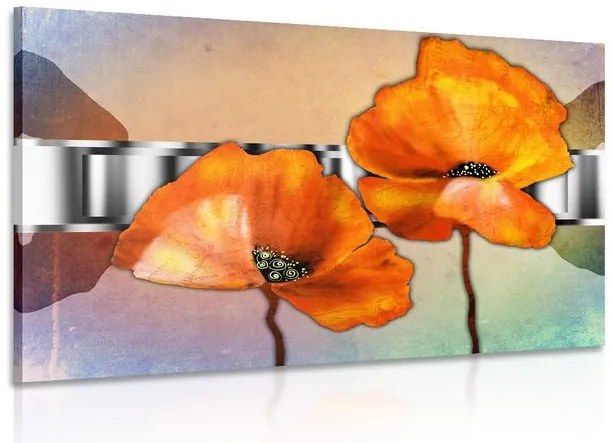 Stampa su tela – Fiori di papavero arancioni in stile orientale