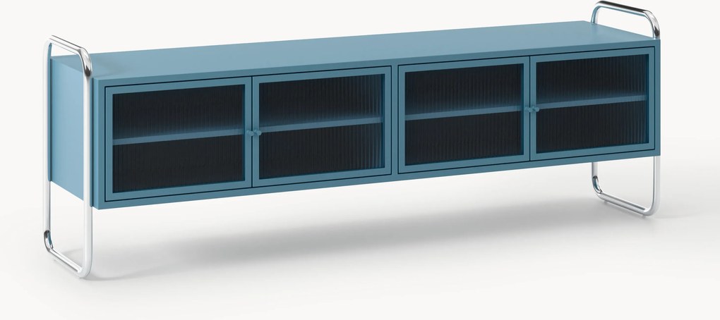 Credenza bassa in metallo con frontale in vetro Robyn