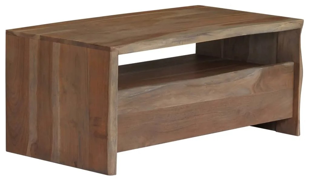 Tavolino Da Caffè İn Legno Massello Di Acacia 90x50x40cm Grigio /
