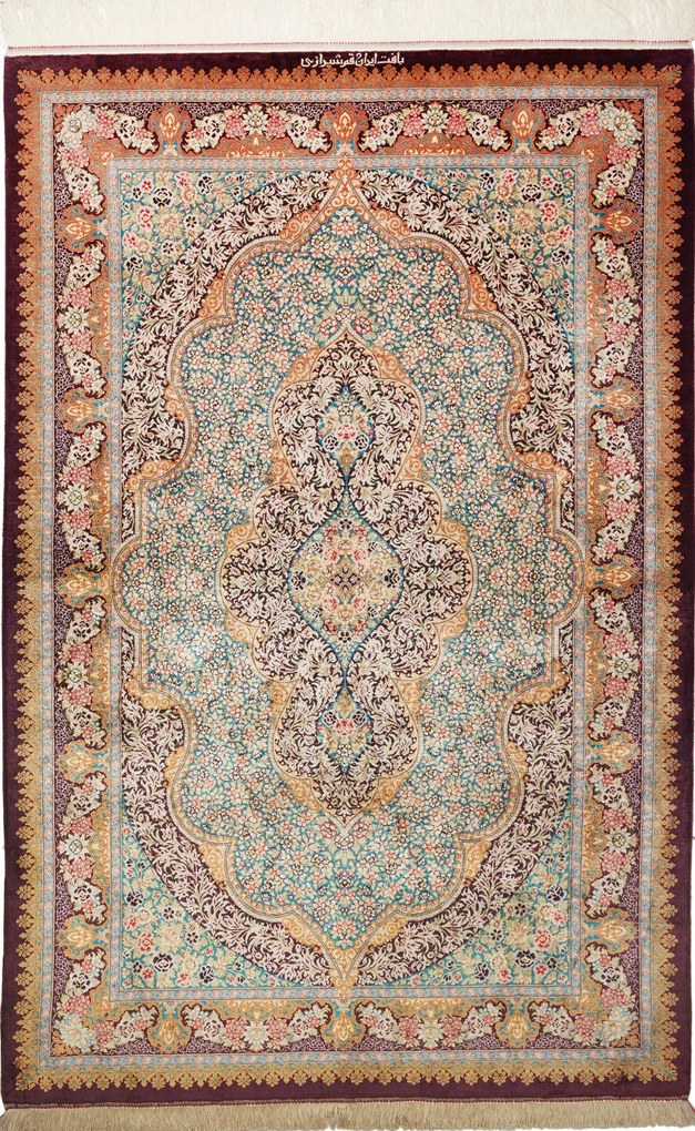 Ghom Tappeto 150 x 100 Verde (Iran) Annodato A Mano