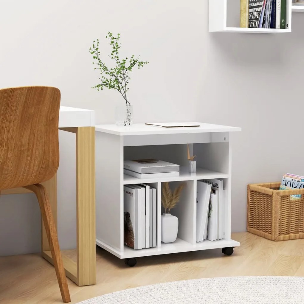 Mobiletto Con Ruote Bianco Lucido 60x45x60 Cm Legno Multistrato /